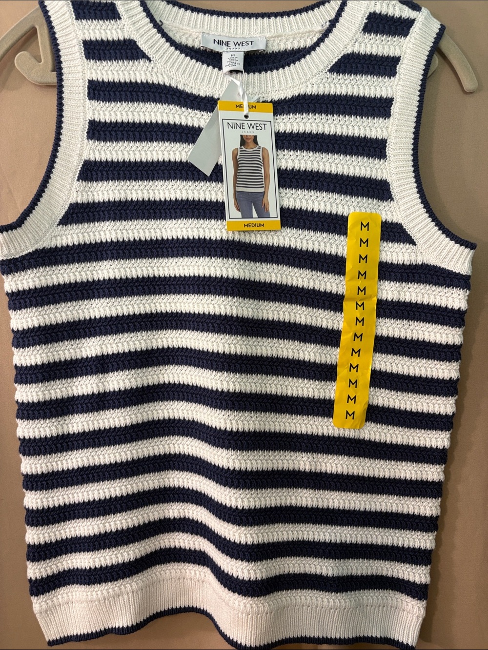 Nine West Navy and White Crotchet Tank Top